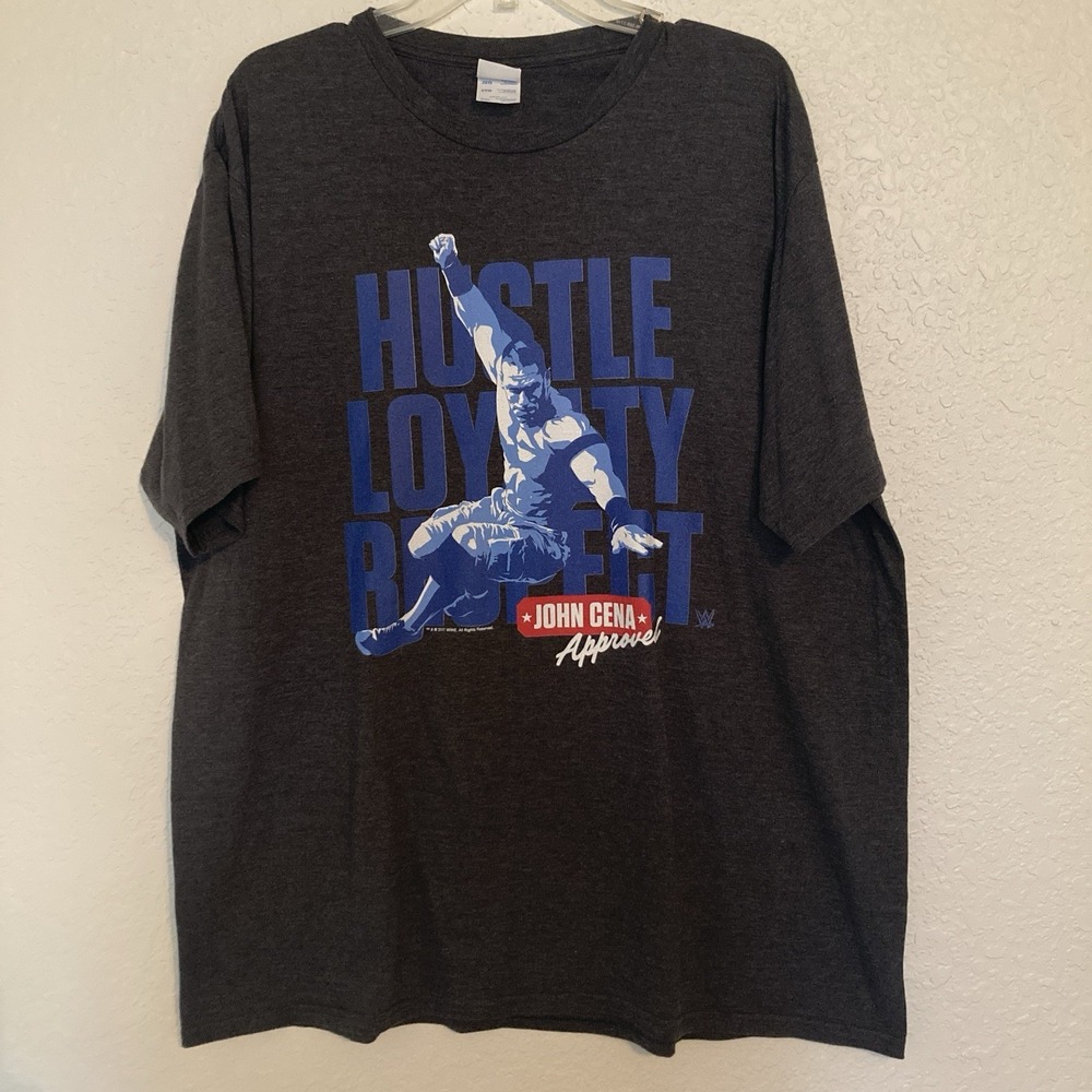 John Cena Hustle Loyalty Respect Tshirt, 2017, 2XL, Charcoal And Blue